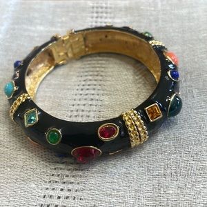 Kenneth Lane Black Enamel Multi Gem Bangle Bracelet